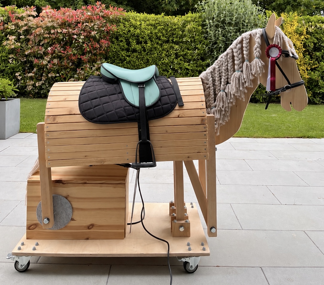Finished mechanical riding horse outdoors